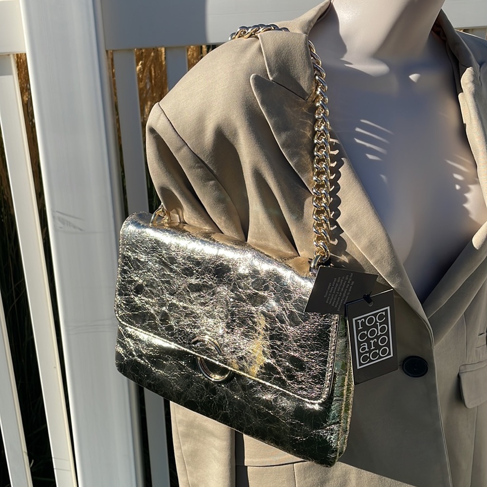 Rocco Barocco Gold Italian Brand Bag NWT - Picture 2 of 11